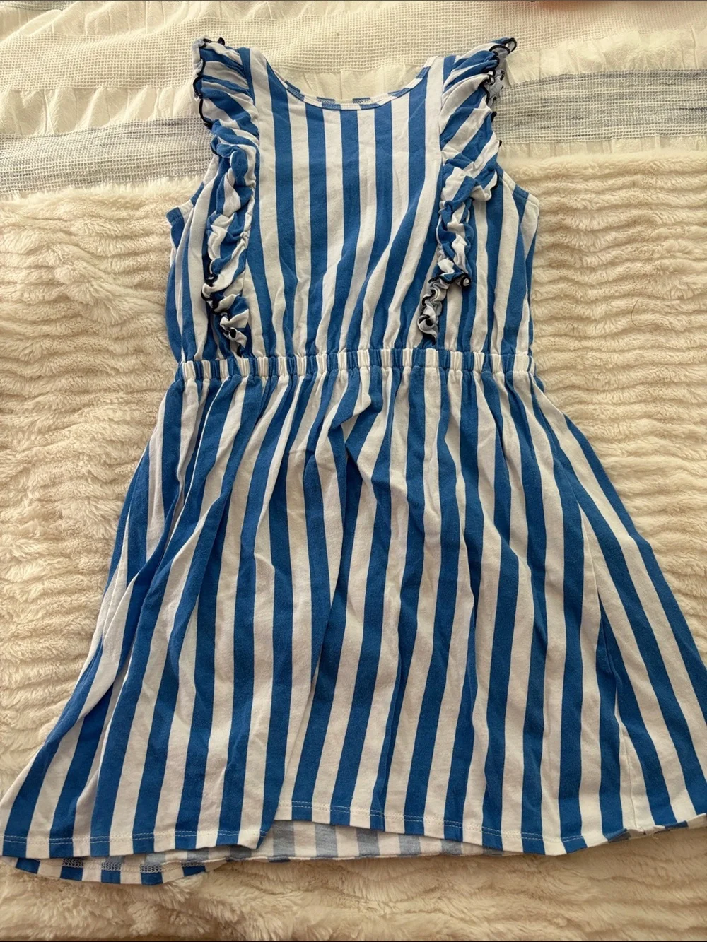 Crewcuts Blue and White Striped Ruffle Sundress